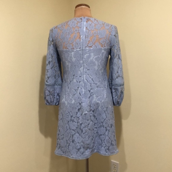 Vince Camuto Dress Size 4 Pastel Powder Blue Floral Guipure Lace Puff Sleeve - Picture 4 of 9